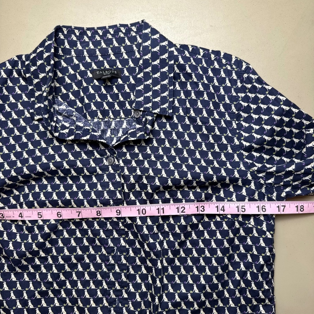 Talbots Dog print Button Down cotton Shirt Women 4P yellow lab preppy coastal - Picture 4 of 7